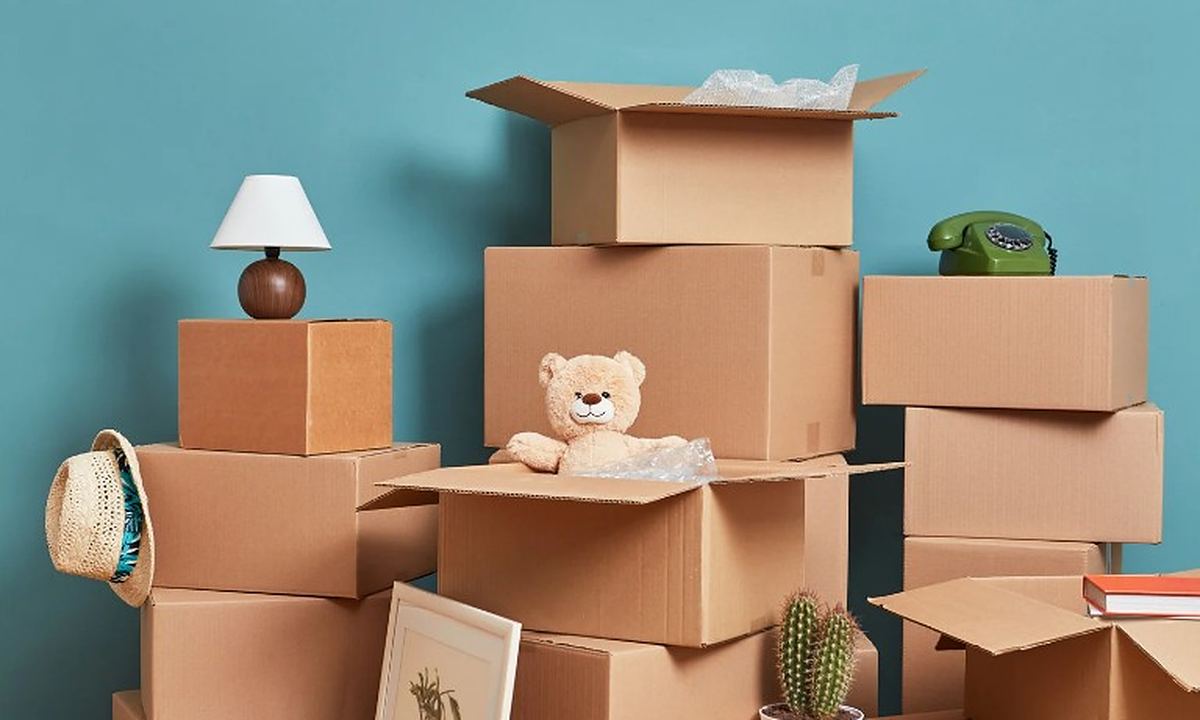 Objetos apartados para valorar Lámpara, cuadros y objetos de una vivienda apilados junto a las cajas del vaciado